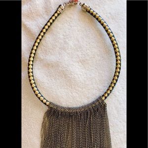 BLACK & GOLD, 14-16” necklace, +5” bead fringe